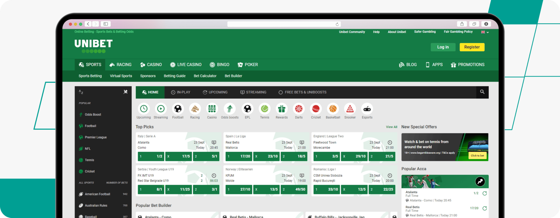 unibet Home Belgium desktop screenshot